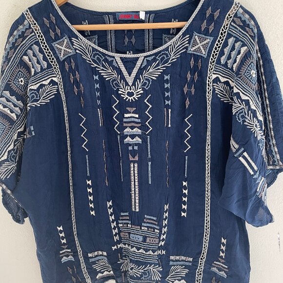 JOHNNY WAS Intricately Embroidered Dark Blue Top: Size Small (Runs LARGE!!) - Picture 5 of 8